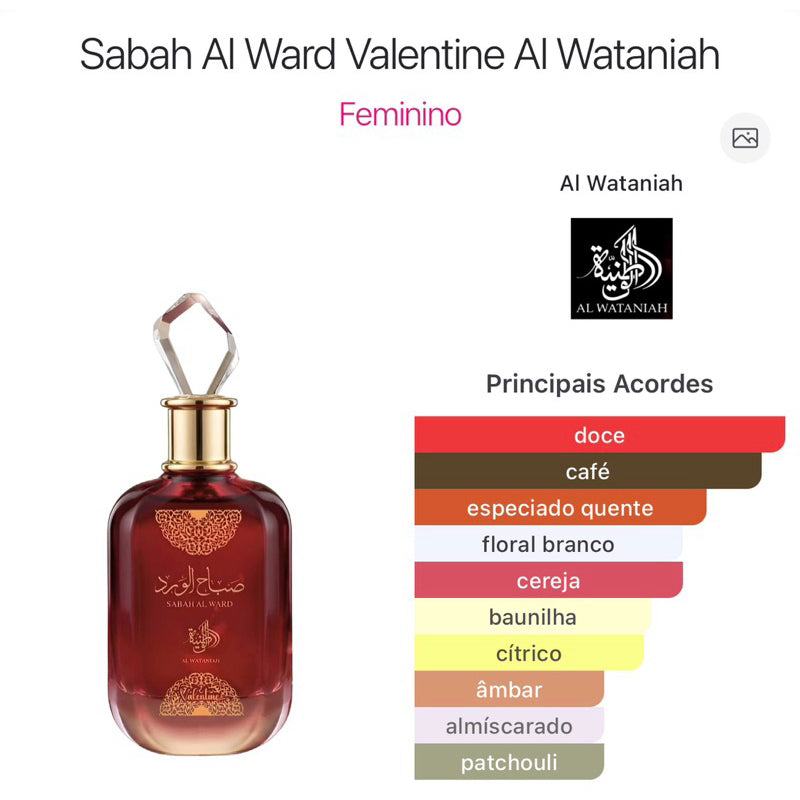 PERFUME AL WATANIAH SABAH AL WARD VALENTINE EDP FEM 100ML