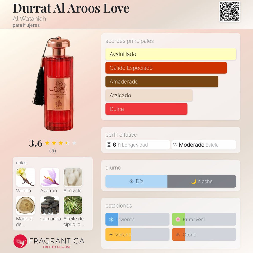 PERFUME AL WATANIAH DURRAT AL AROOS LOVE FEM EDP 85ML